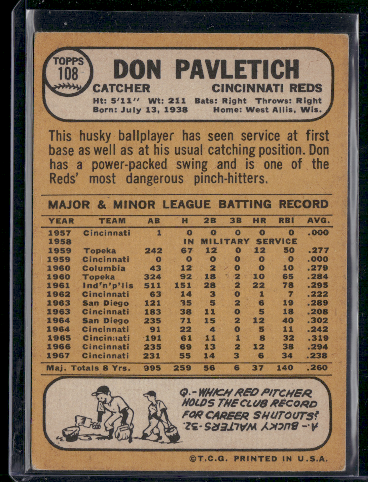 1968 Topps DON PAVELETICH #108