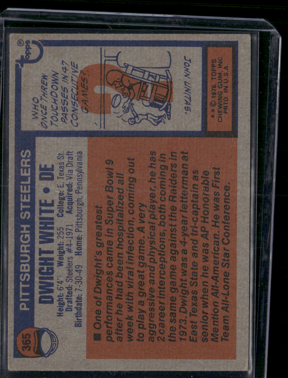 1976 Topps DWIGHT WHITE #365 Edge Chipping (VG/EX)