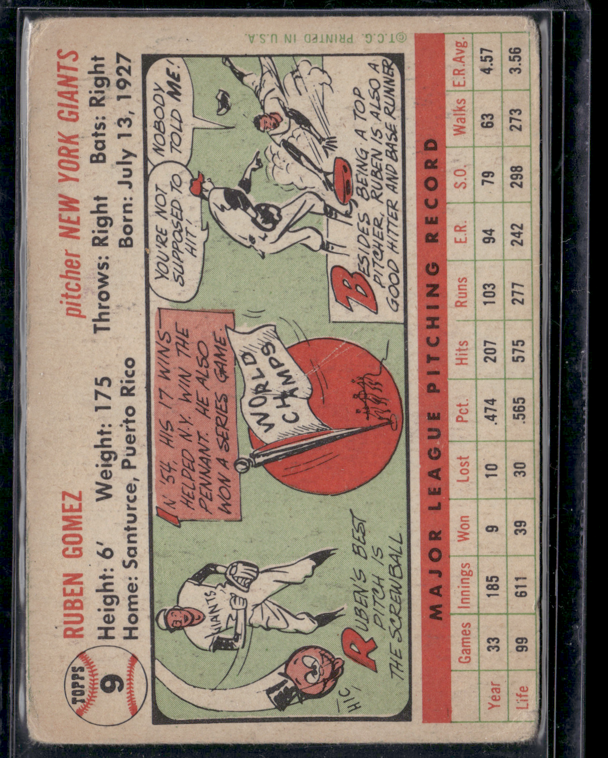 1956 Topps RUBEN GOMEZ #9 Wrinkle
