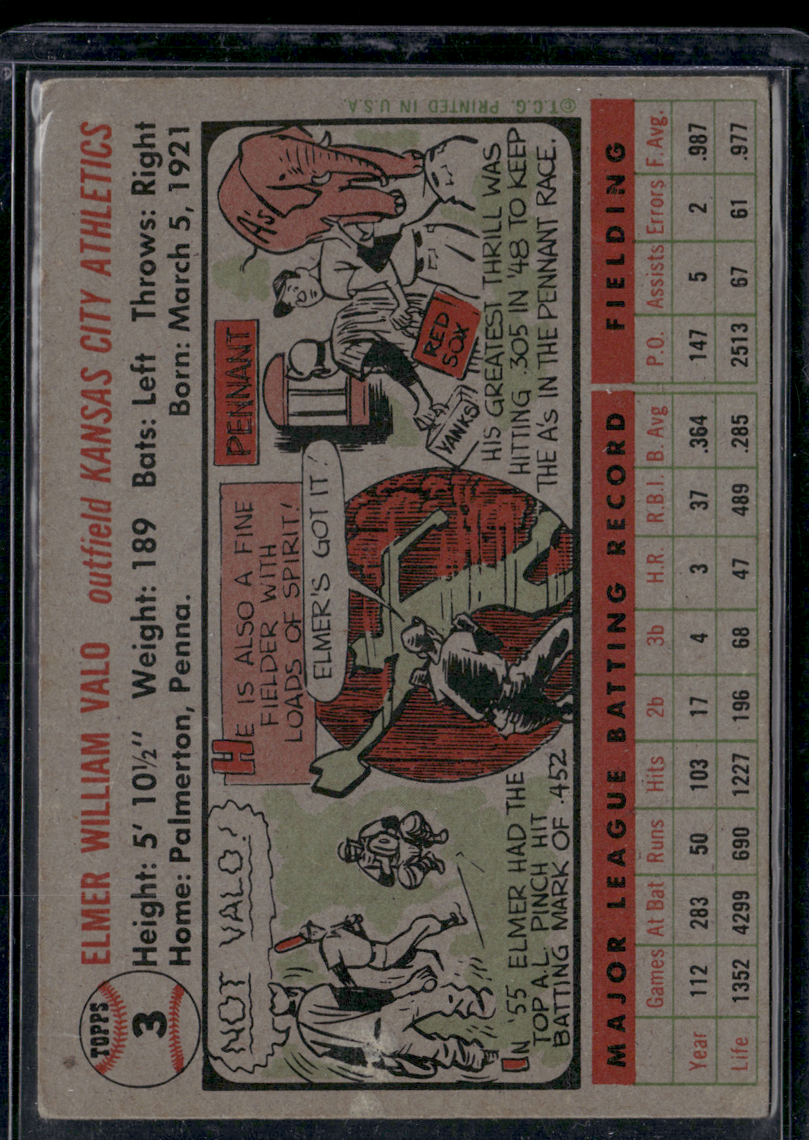 1956 Topps ELMER VALO #3 Light Wrinkles