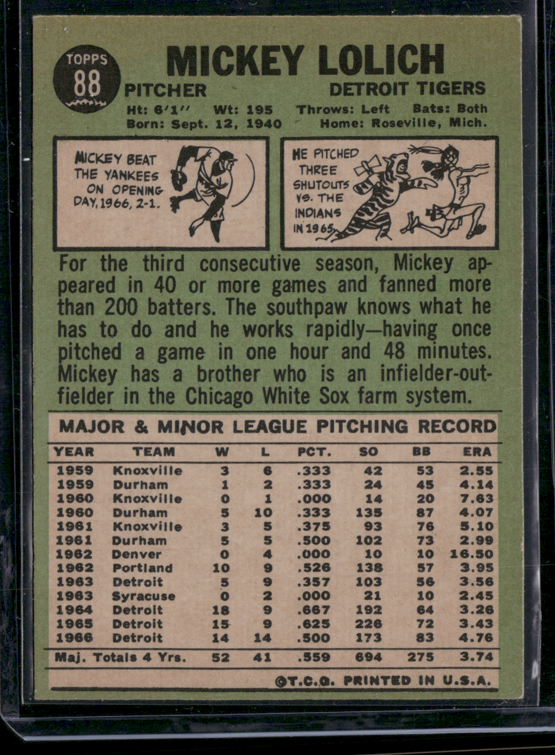 1967 Topps MICKEY LOLICH #88