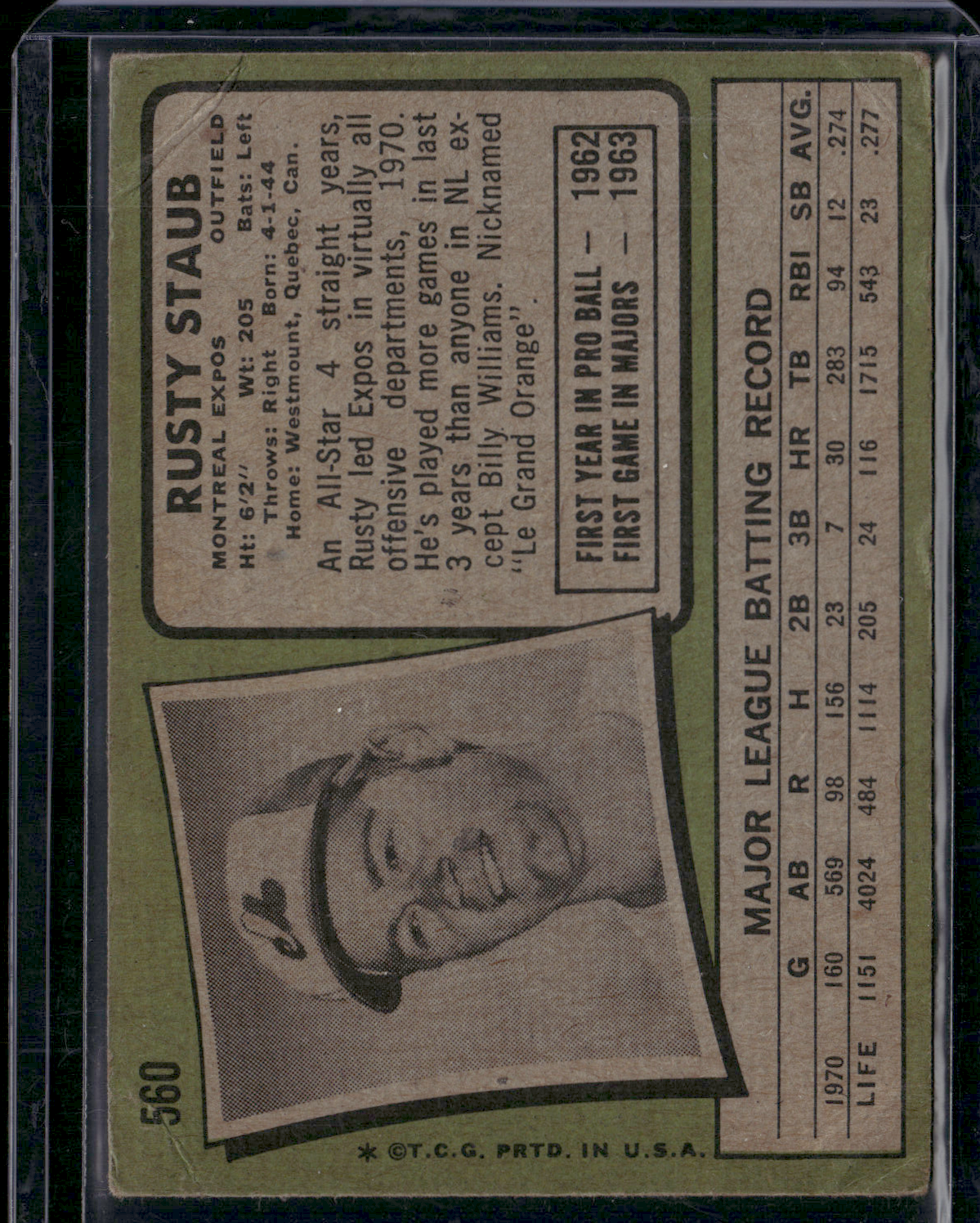 1971 Topps RUSTY STAUB #560