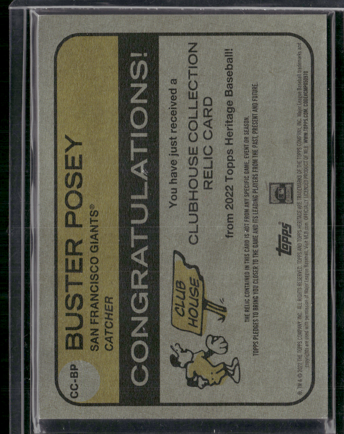 2022 Heritage BUSTER POSEY #CC-BP Clubhouse Collection Relic (NM)