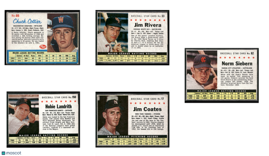 1961 Post Baseball CardsLot of 5 (VG) – Siebern Coates Rivera Landrith Cottier