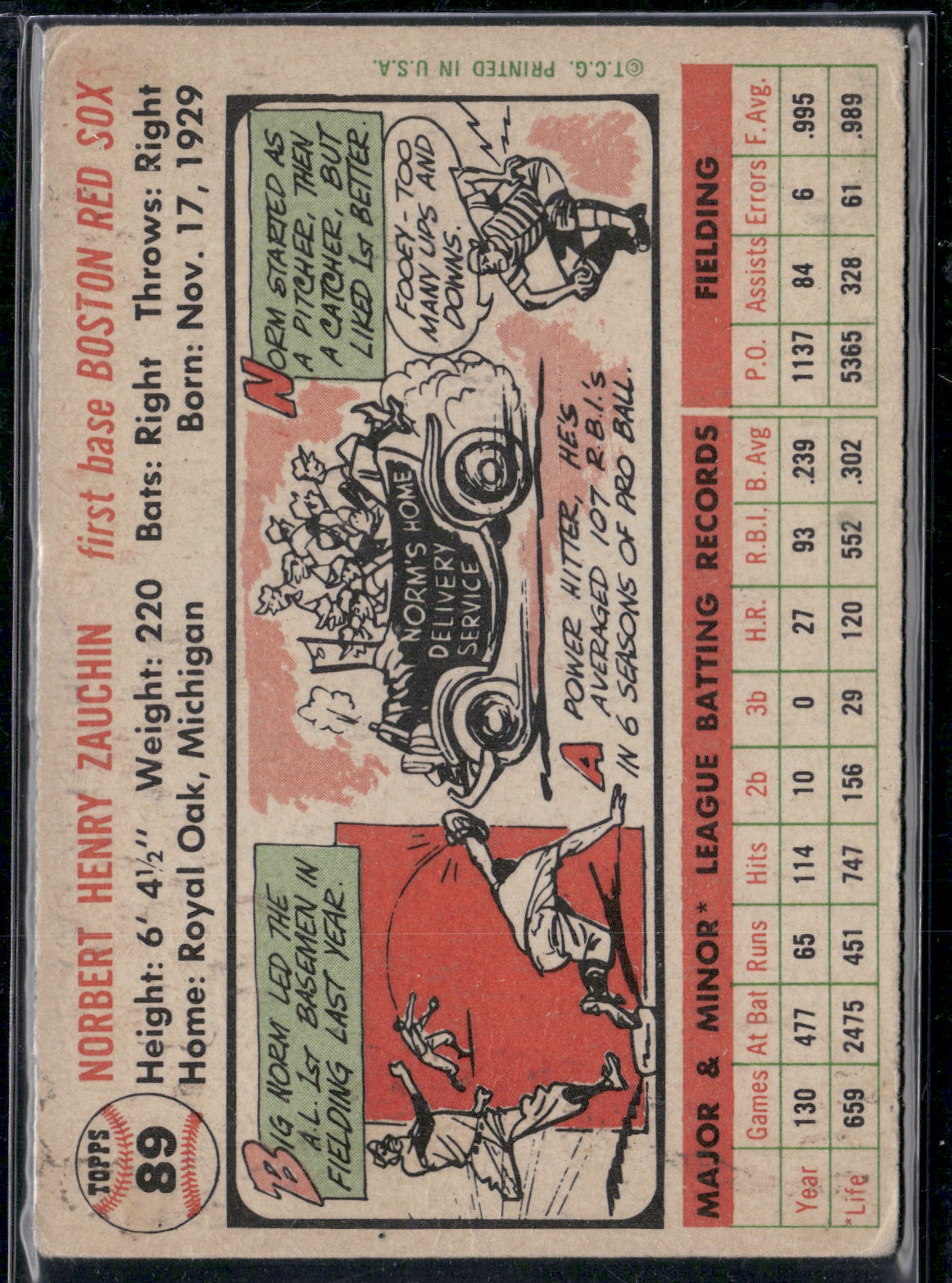 1956 Topps NORM ZAUCHIN #89 Light wrinkling