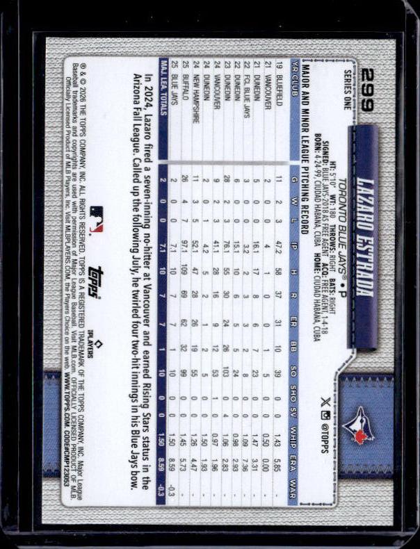 2026 Topps Series 1 LAZARO ESTRADA #299 Rookie RC