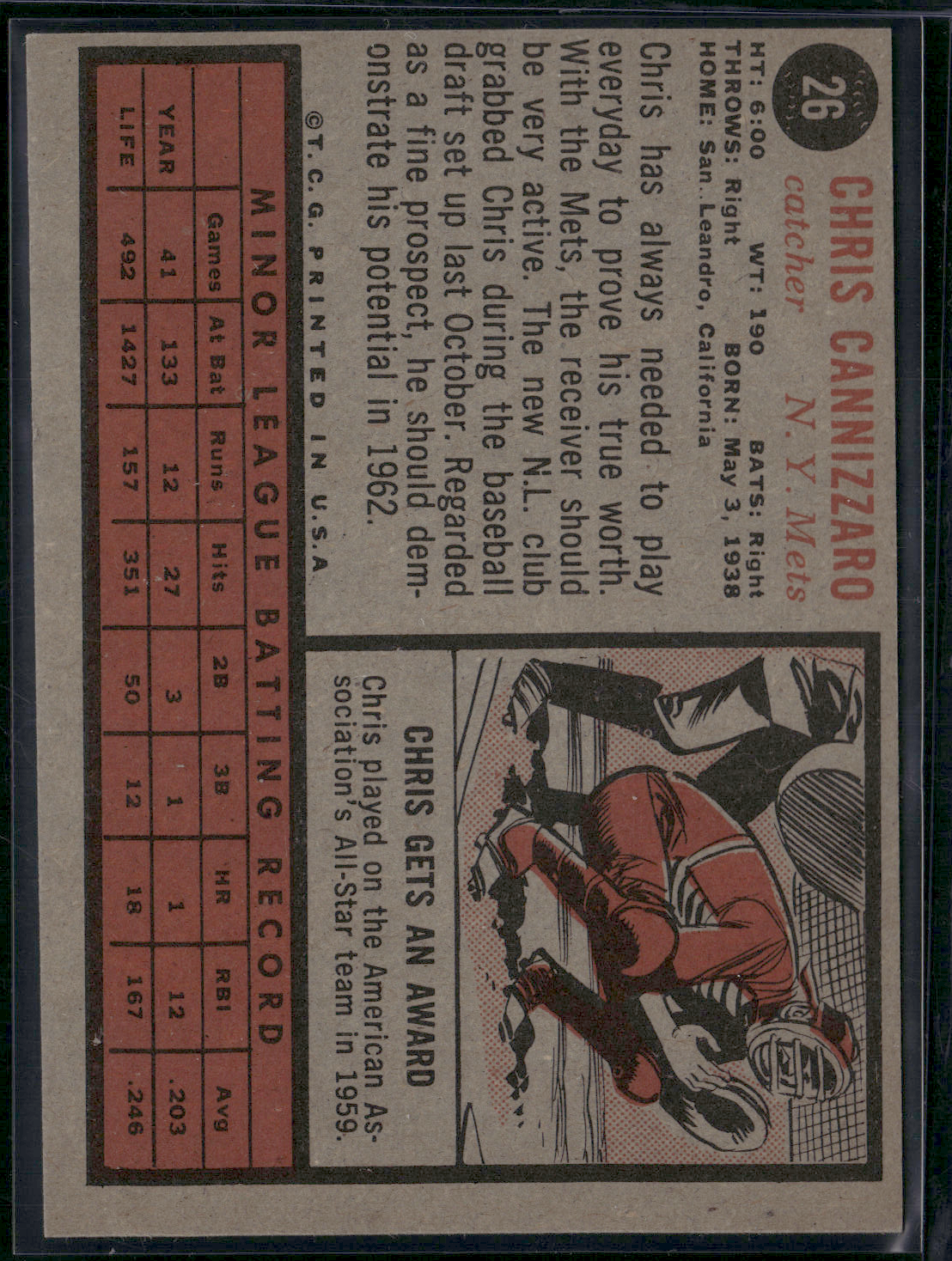 1962 Topps CHRIS CANNIZZARO #26 (EX/MT)