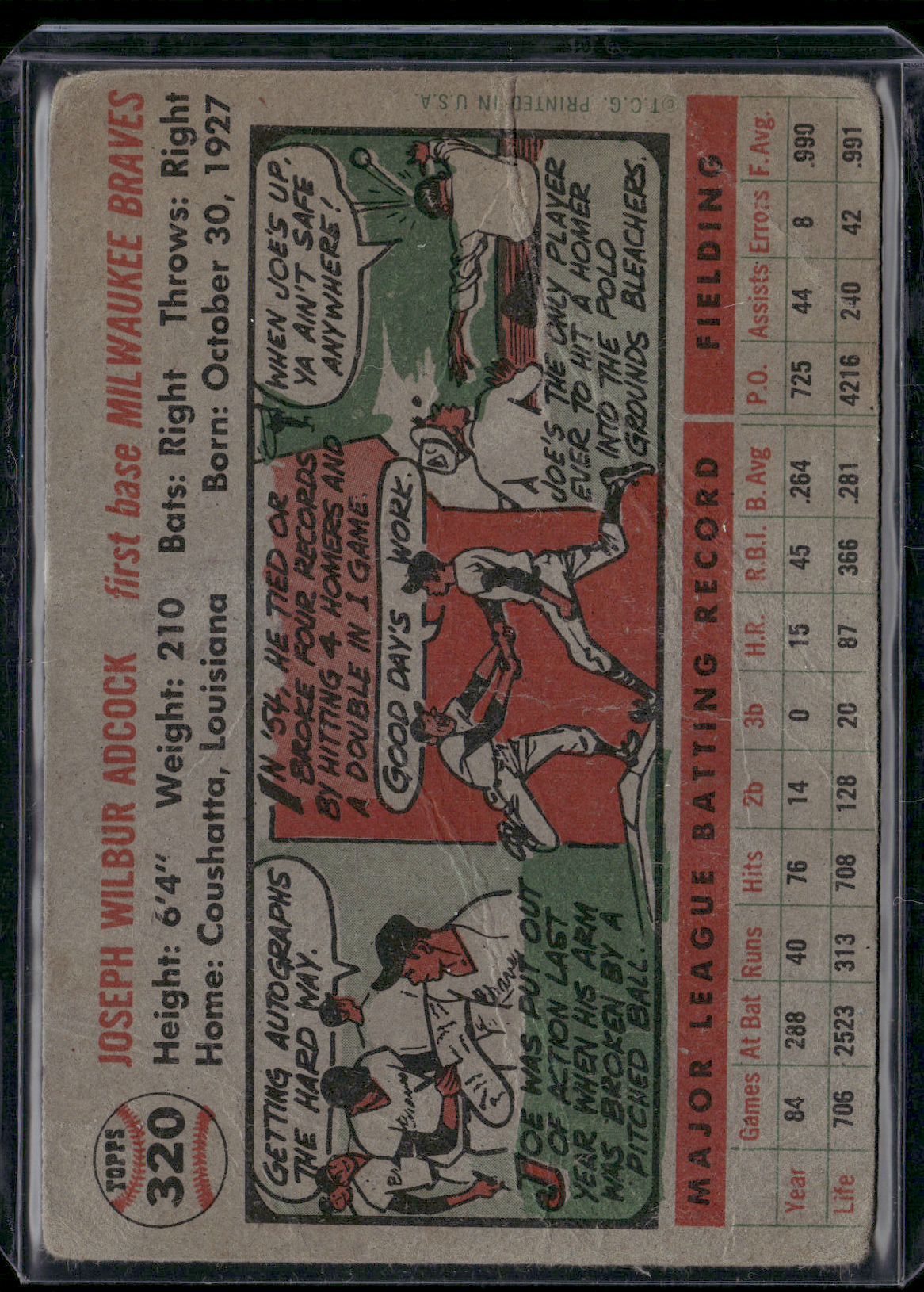 1956 Topps JOE ADCOCK #320 Wrinkles (Good)