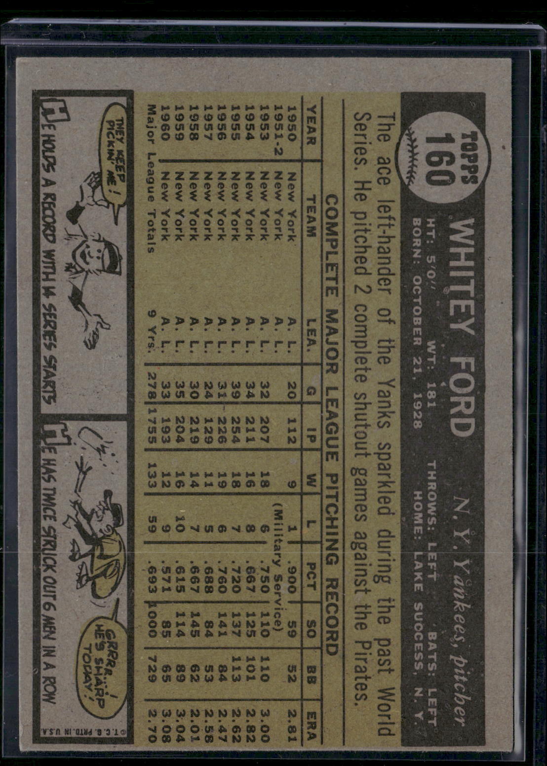 1961 Topps WHITEY FORD #160 (EX-EX/MT)
