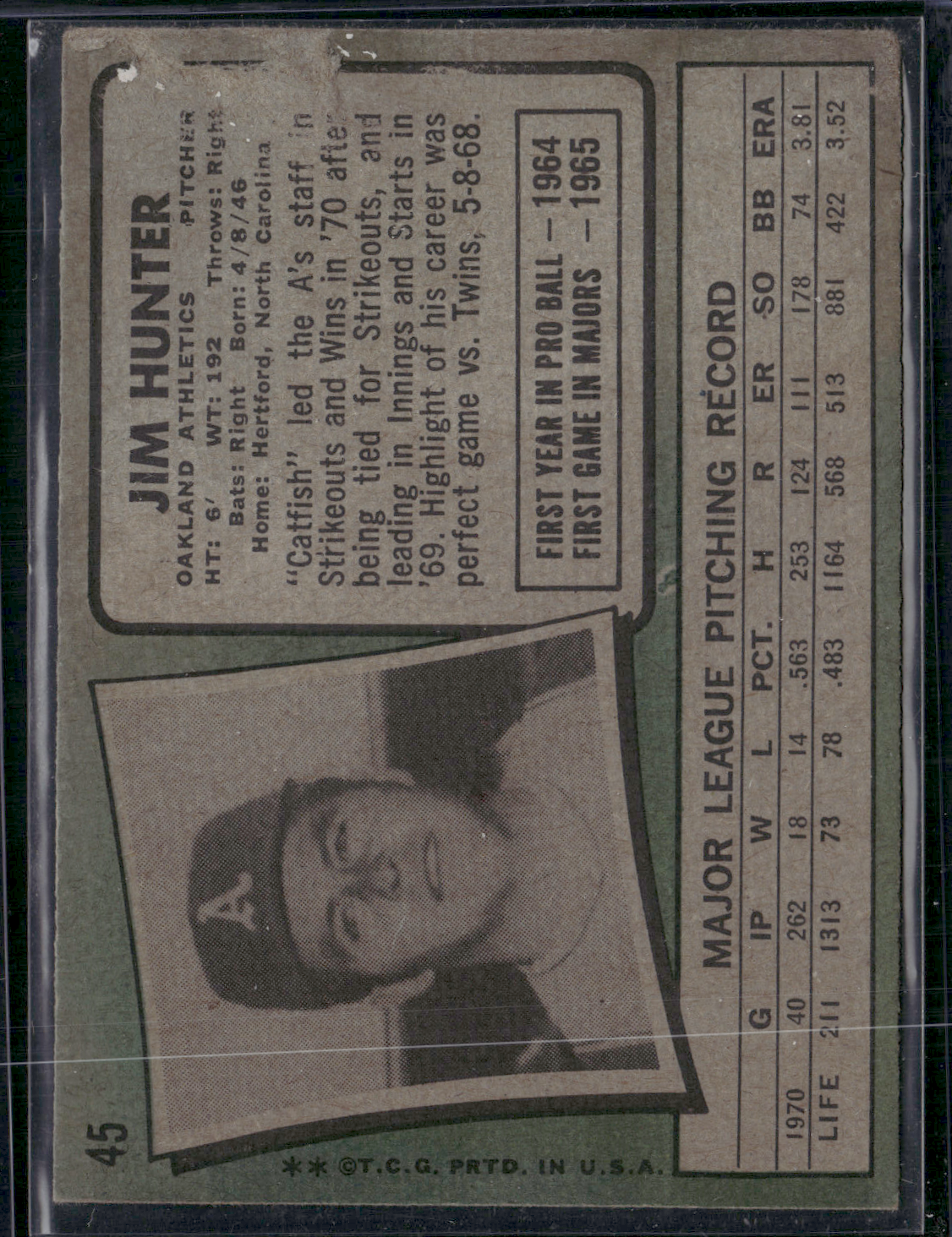 1971 Topps JIM "CATFISH" HUNTER #45 (Poor)