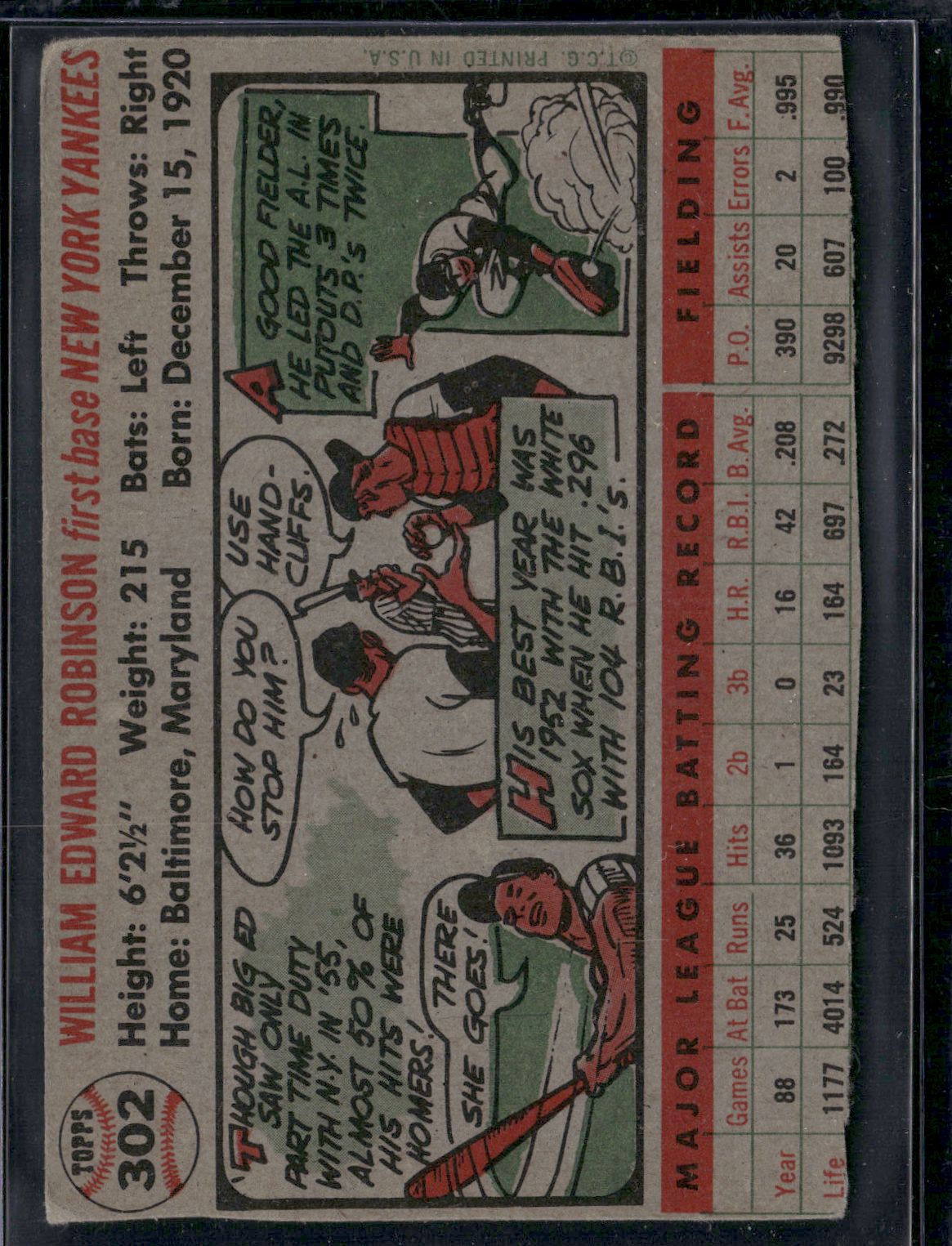 1956 Topps EDDIE ROBINSON #302 Trimmed