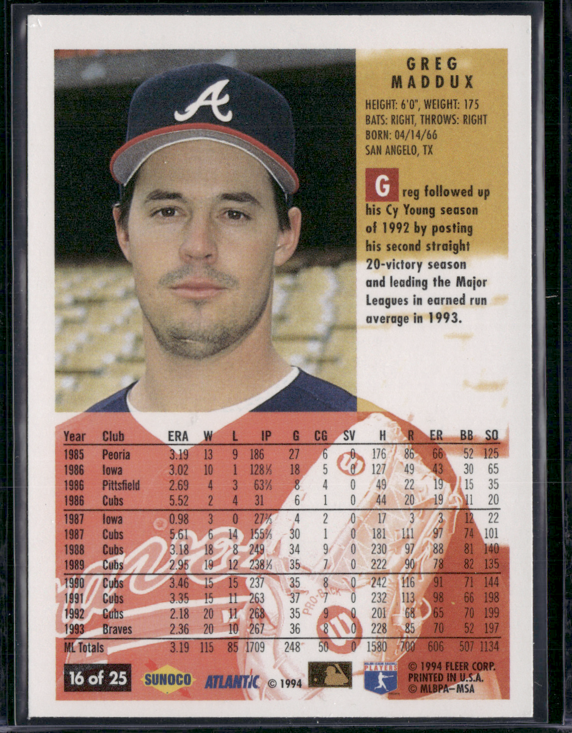 1994 Sunoco GREG MADDUX #16 (NM)