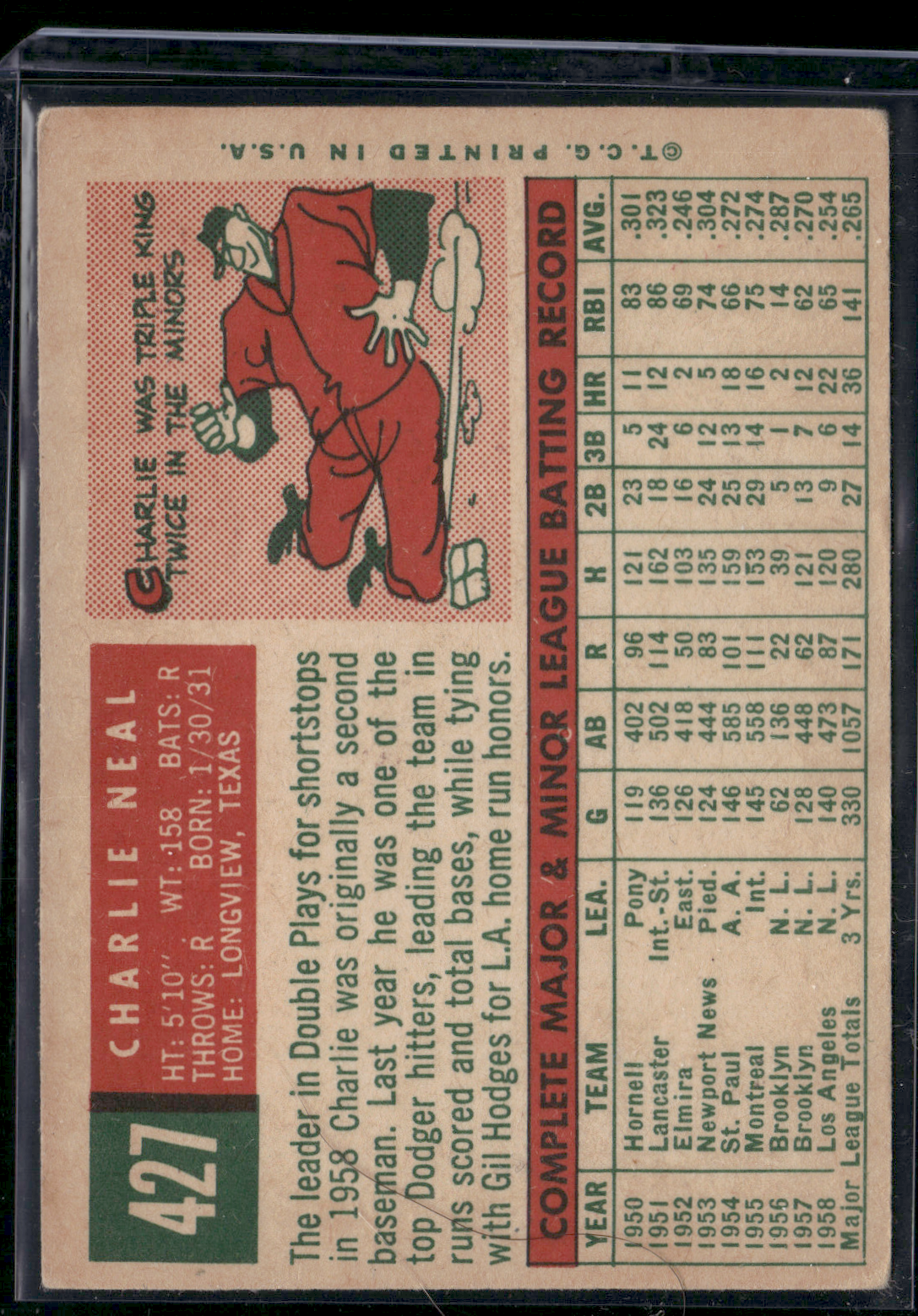 1959 Topps CHARLIE NEAL #427 (VG)