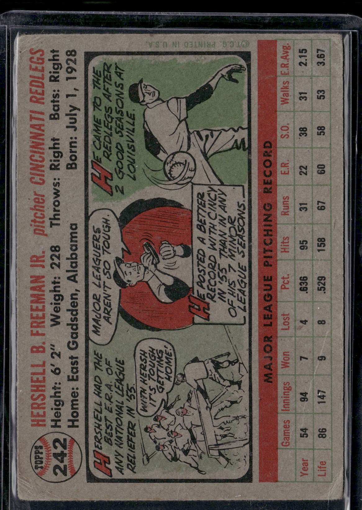 1956 Topps HERSHELL FREEMAN #242 Wrinkling
