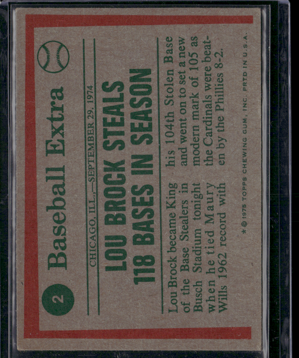 1975 Topps LOU BROCK #2 74 Highlights Print Snow (VG)