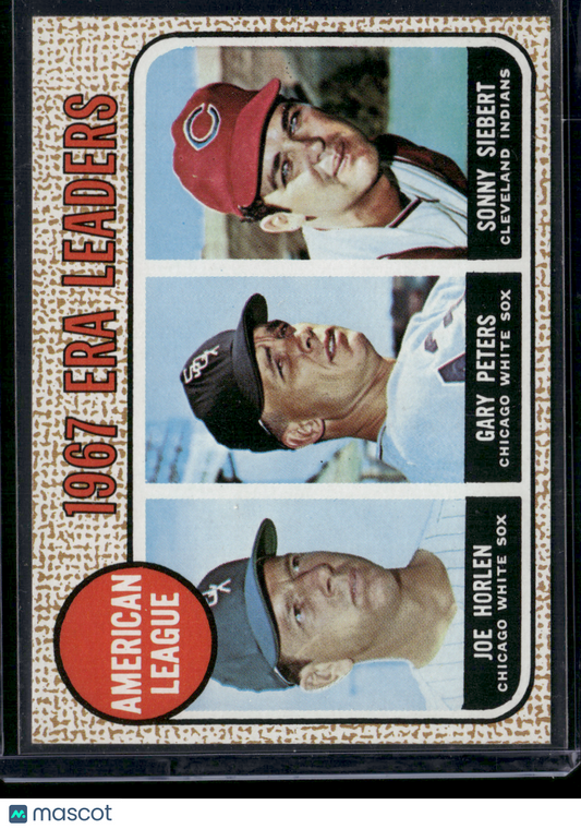 1968 Topps JOE HORLAN/GARY PETERS/ SONNY SIEBERT #8 1967 AL ERA Leaders (EX)