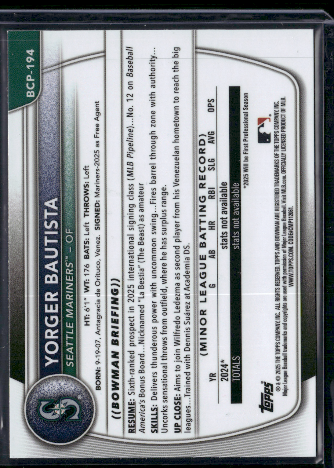 2025 Bowman Chrome YORGER BAUTISTA #BCP-194 Chrome 1st Bowman