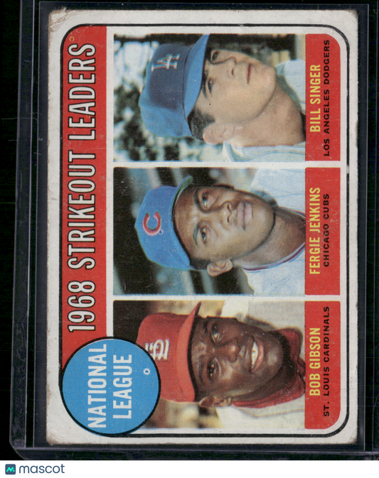 1969 Topps BOB GIBSON/FERGIE JENKINS/SINGER #12 1968 NL Strikeout Leaders (Good)