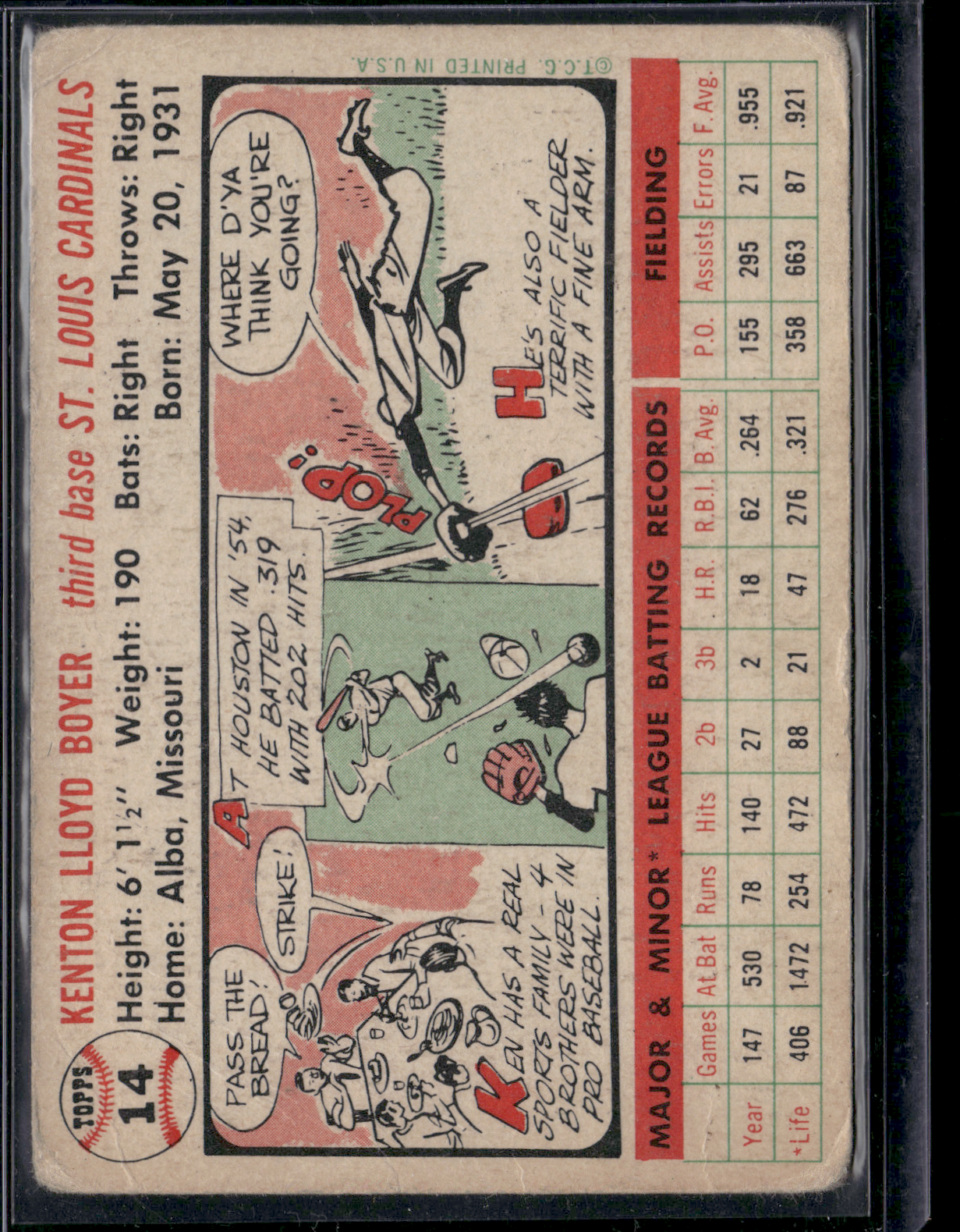 1956 Topps KEN BOYER #14 Wrinkles