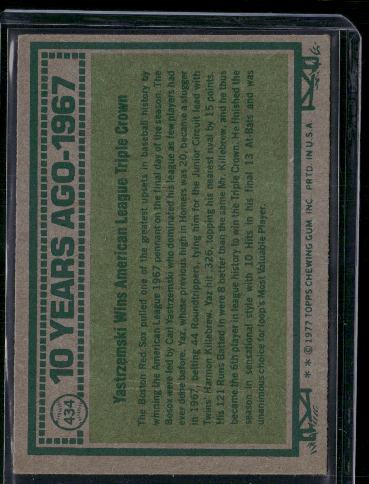 1977 Topps CARL YASTRZEMSKI #434 Turn Back The Clock (VG/EX-EX)