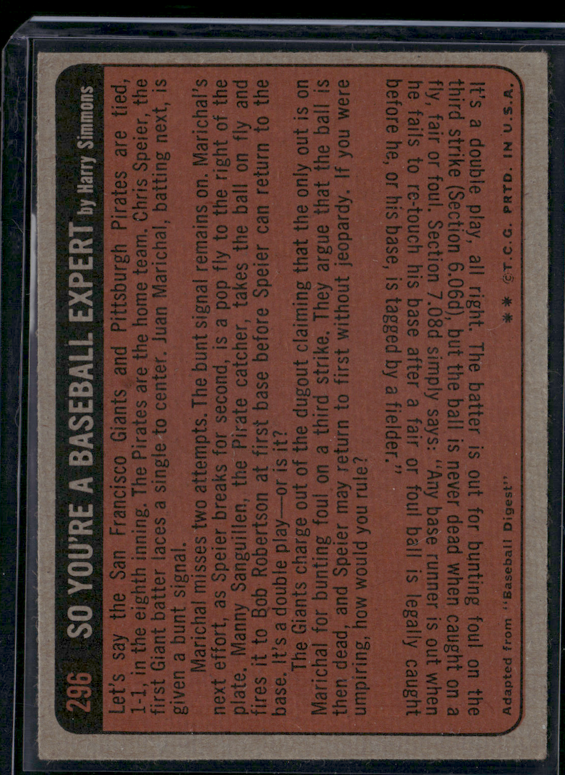 1972 Topps DICK DIETZ #296 IN ACTION (VG)