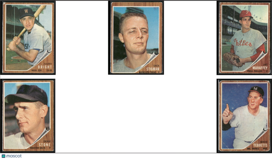 1962 Topps 5 CARDLOT Harry Bright/Birdie Tebbetts (Good)
