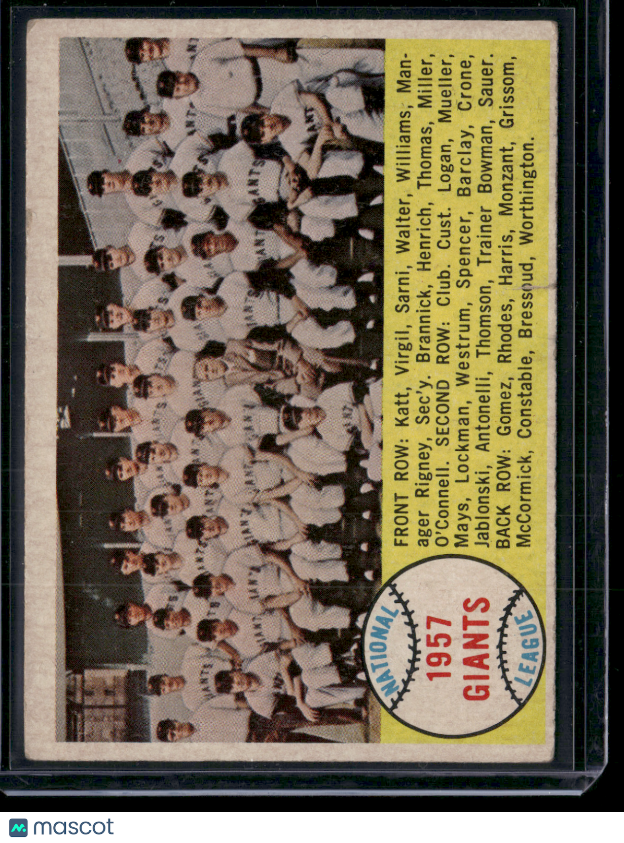1958 Topps NEW YORK GIANTS #19 Slight Tear Pencil on Back (Poor)