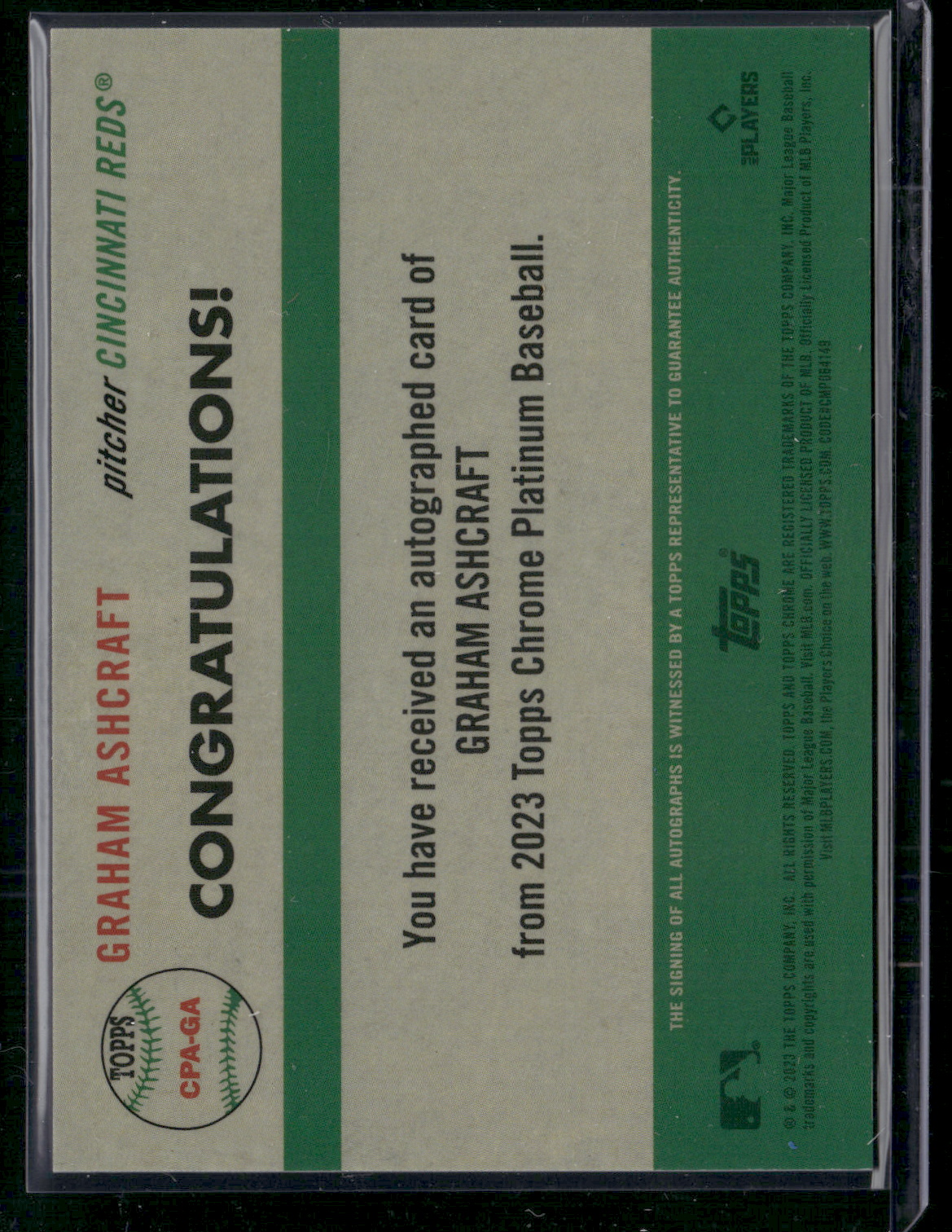 2023 Chrome Platinum GRAHAM ASHCRAFT #CPA-GA Auto Rookie RC