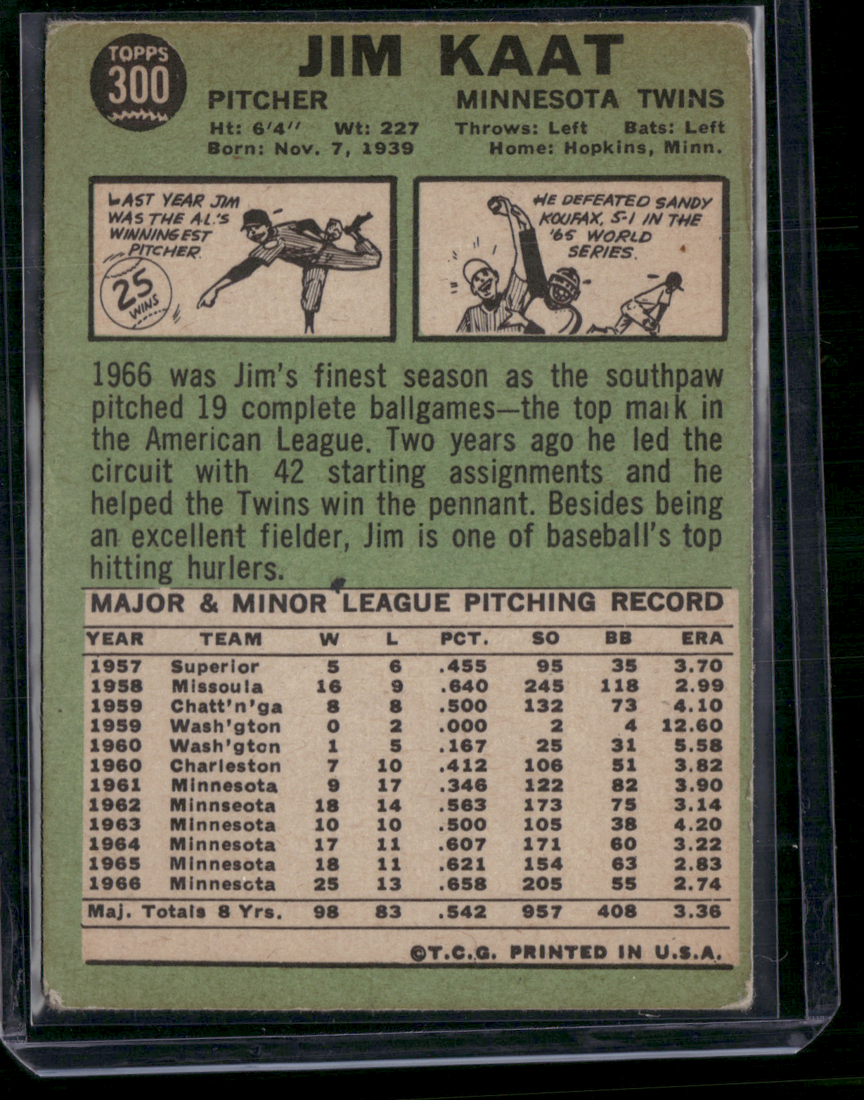 1967 Topps JIM KAAT #300 (VG)