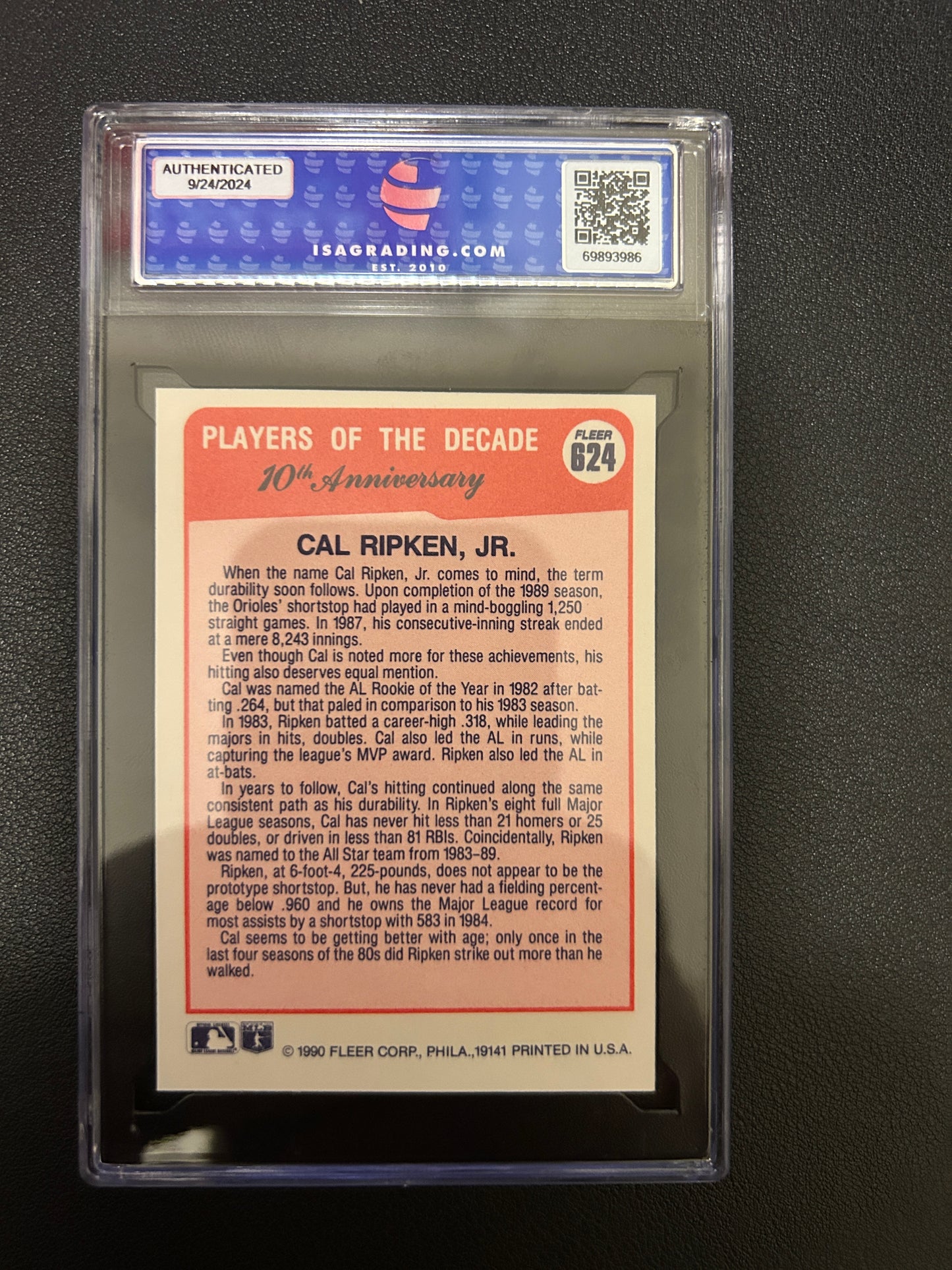 1990 Fleer CAL RIPKEN, JR. #624 ISA 9