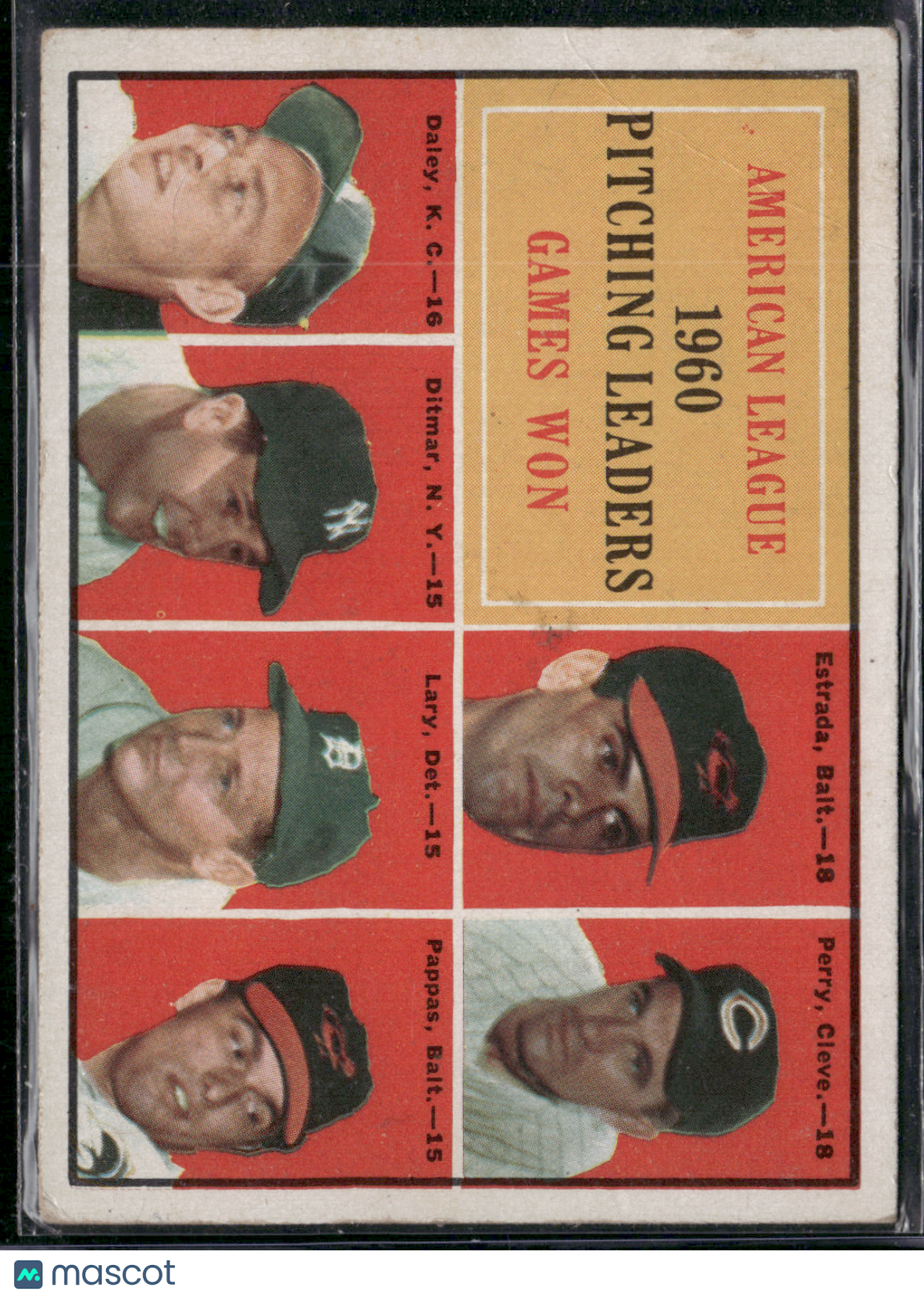 1961 Topps ESTRADA/PERRY/DALEY/DITMAR/LARY/PAPPAS #48 AL Pitching Leaders Wins