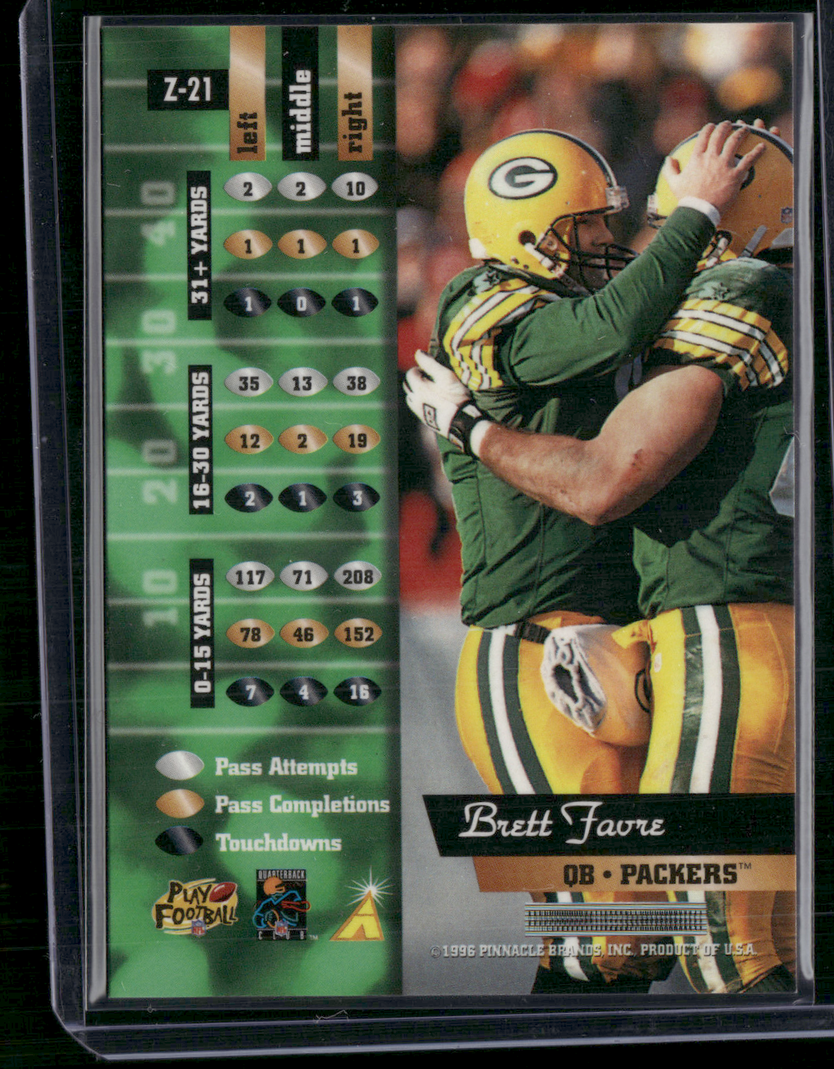 1996 Pinnacle BRETT FAVRE #Z-21 Zenith (NM)