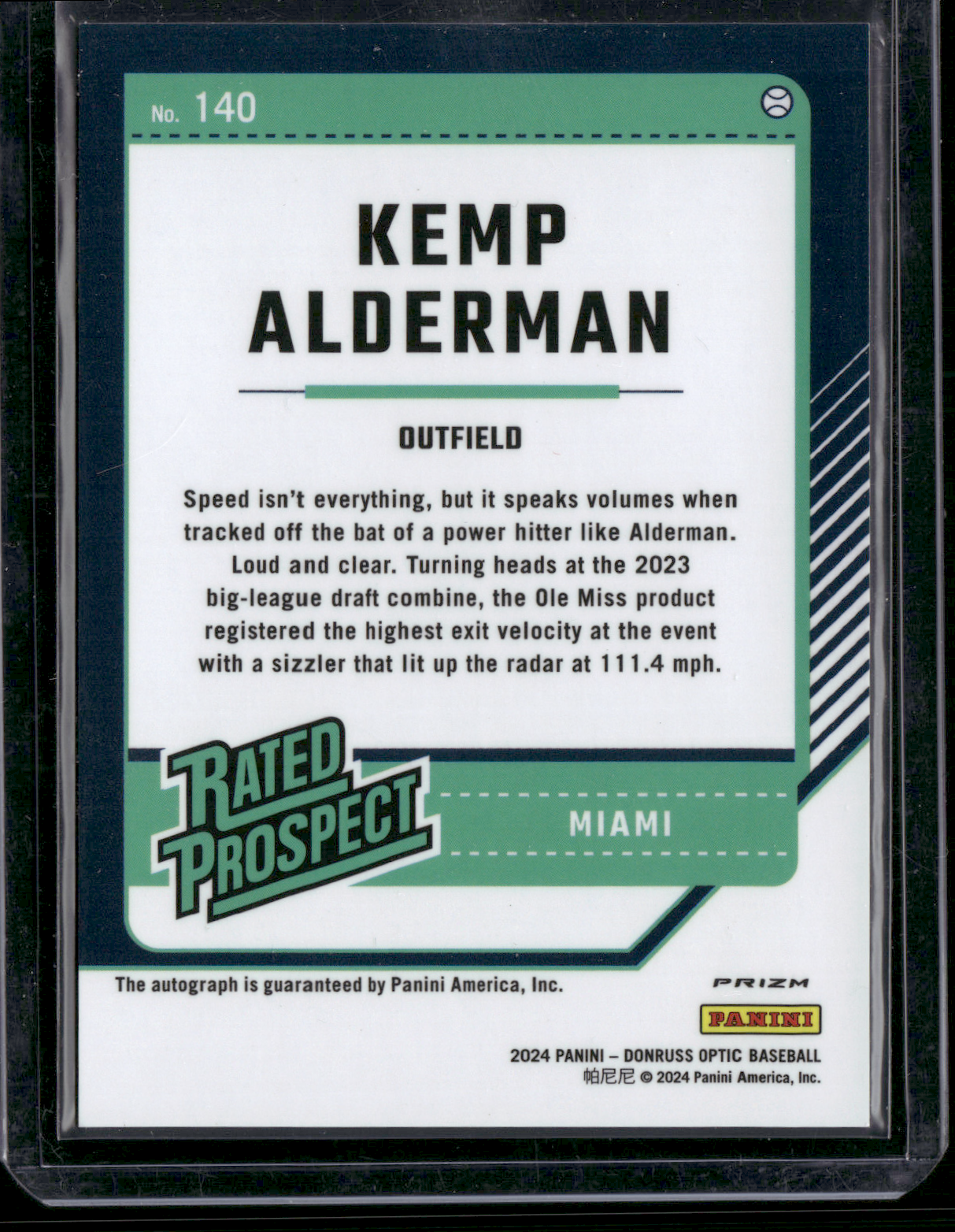 2024 Donruss Optic KEMP ALDERMAN #140 Holofoil Auto (NM)