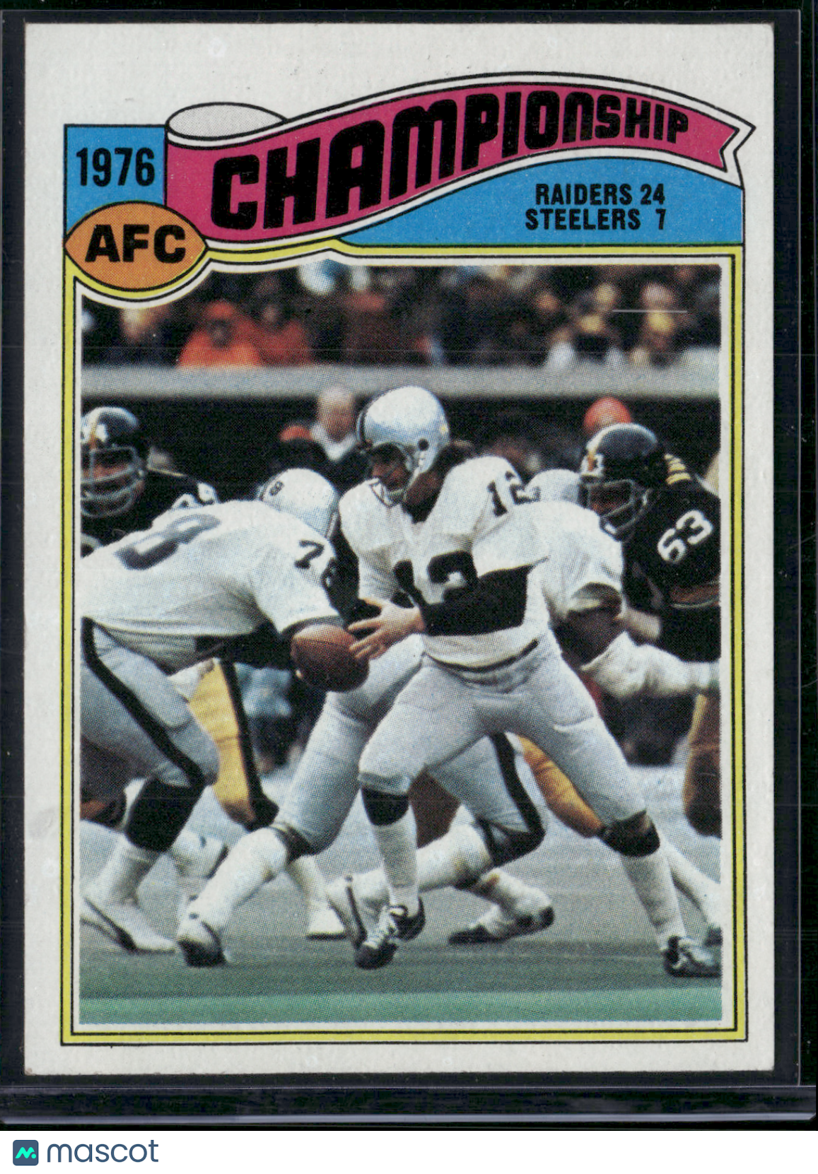 1977 Topps 1976 AFC CHAMPIONSHIP GAME #526 RAIDERS/STEELERS Grain Raise (EX)