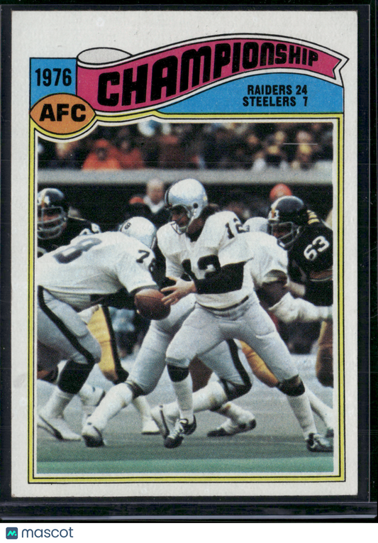 1977 Topps 1976 AFC CHAMPIONSHIP GAME #526 RAIDERS/STEELERS Grain Raise (EX)