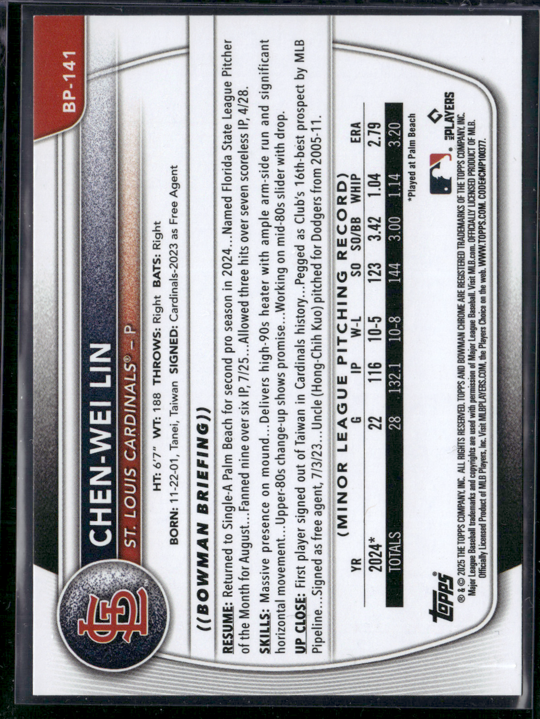 2025 Bowman CHEN-WEI LIN #BP-141 1st Bowman