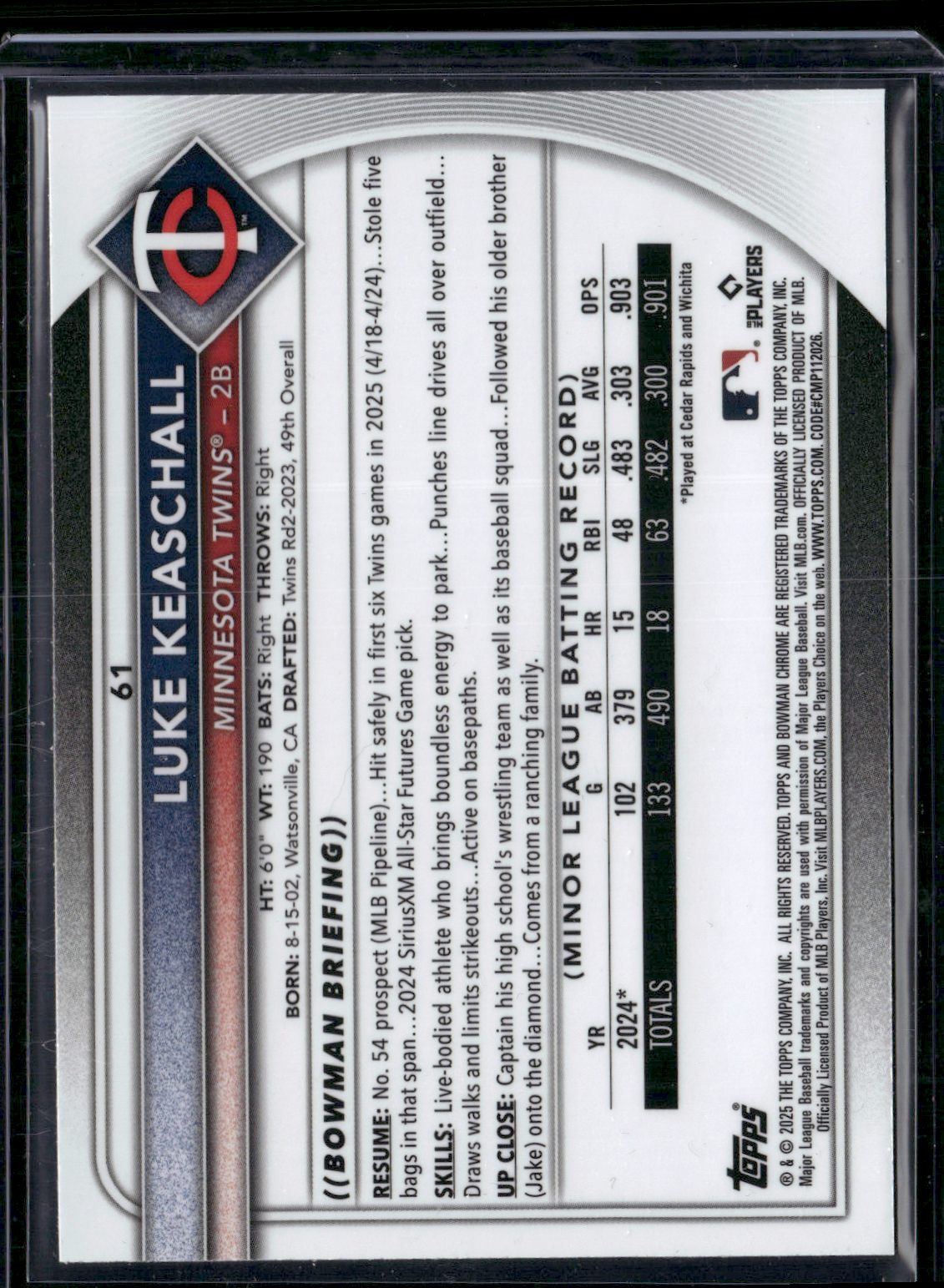 2025 Chrome LUKE KEASCHALL #61 Rookie RC (NM)