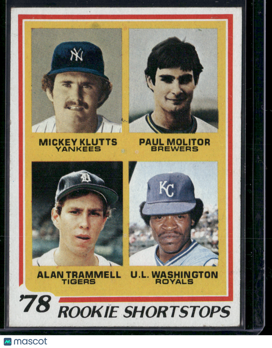 1978 Topps MOLITOR/TRAMMELL/KLUTTS/WASHINGTON #707 78 RookieShortstops(VG/EX-EX)
