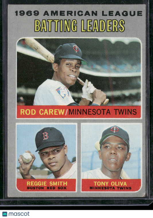 1970 Topps ROD CAREW/REGGIE SMITH/TONY OLIVA #62 1969 AL Batting Leaders (VG)