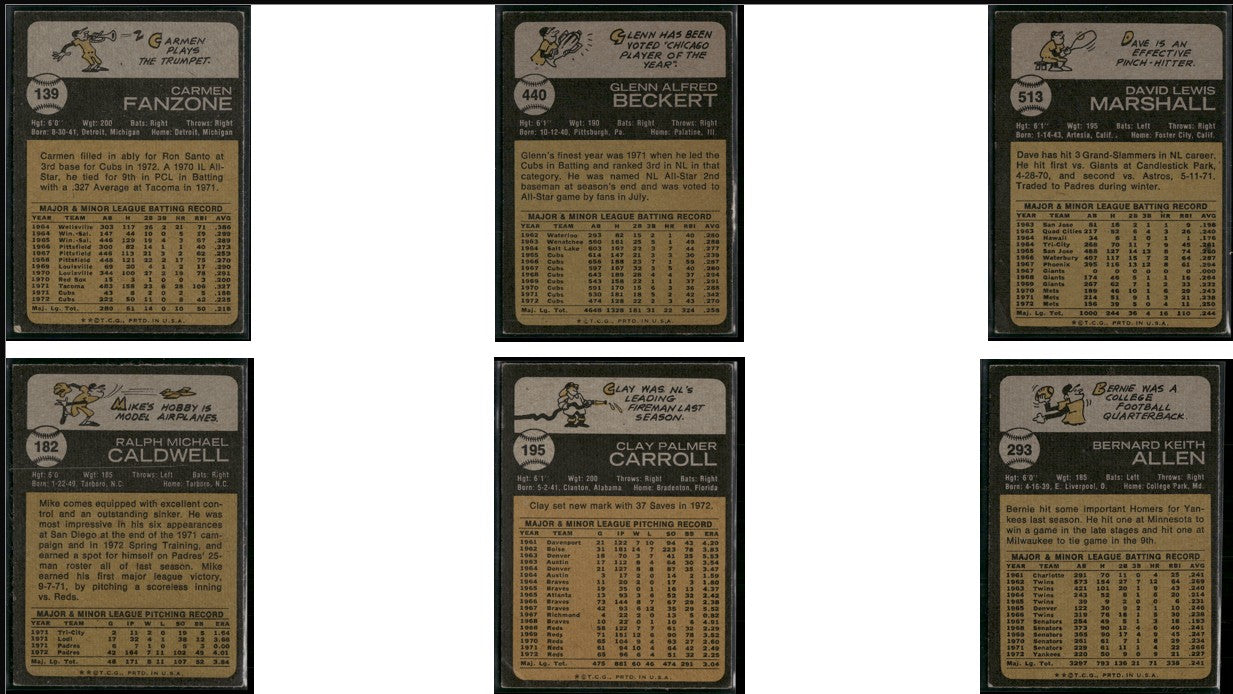1973 Topps 6 ~ CARDLOT Carmen Fanzone/Bernie Allen (VG-VG/EX)