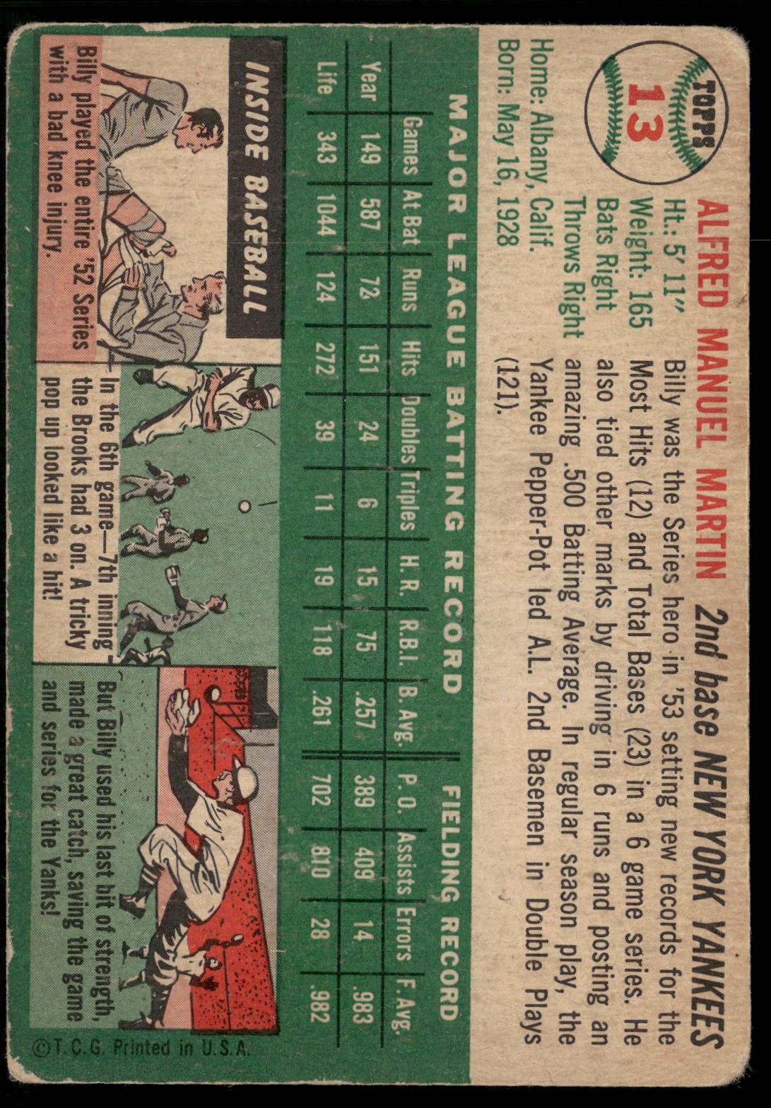 1954 Topps Billy Martin #13 Wrinkle (VG)