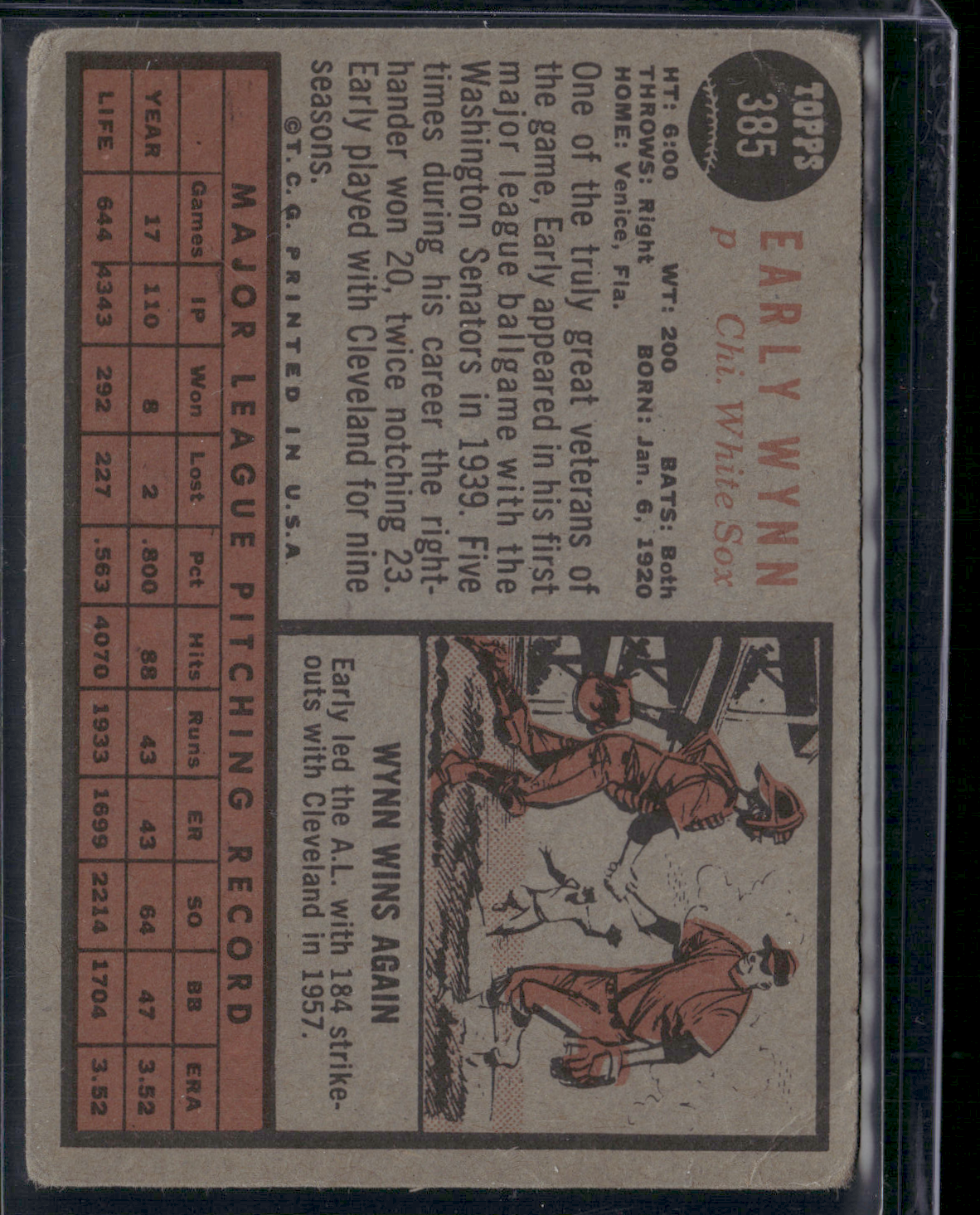1962 Topps EARLY WYNN #385 Wrinkles Scratches (Good)