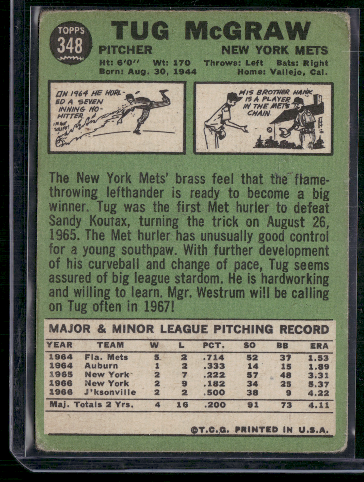 1967 Topps TUG MCGRAW #348 Toning (VG)