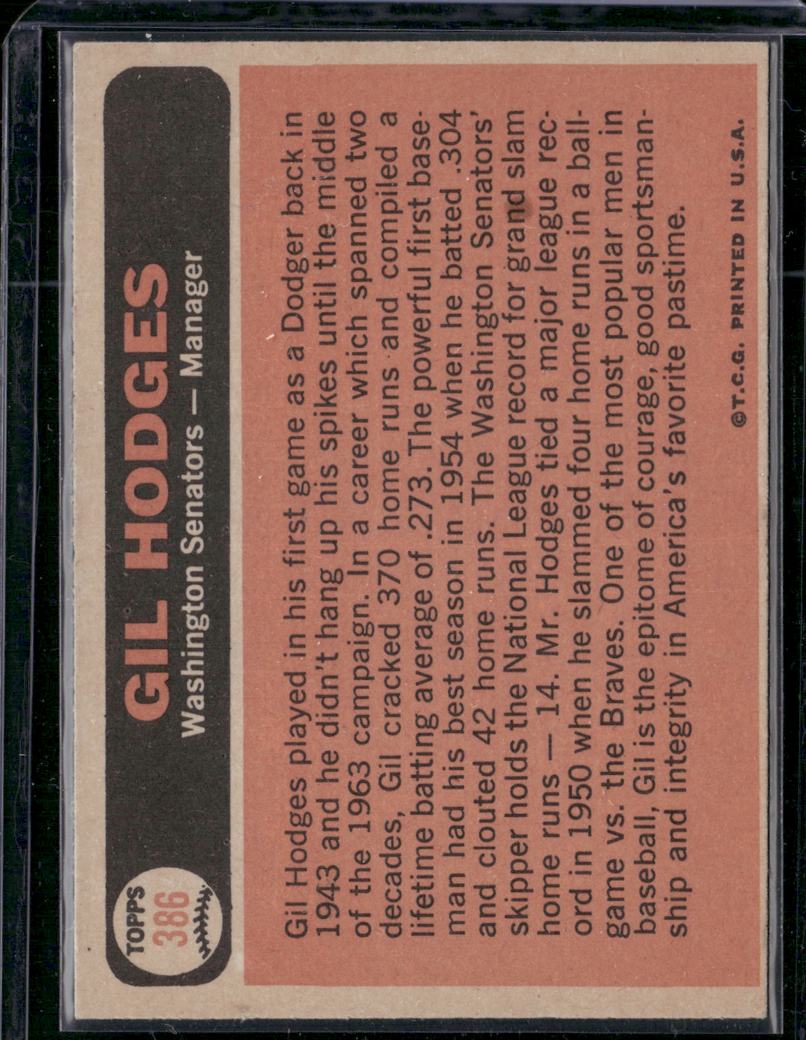 1966 Topps GIL HODGES #386 Scratch Top Right Corner (VG)