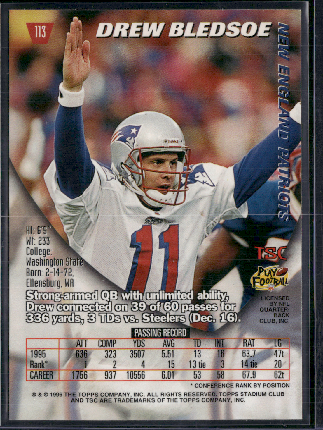 1996 Stadium Club DREW BLEDSOE #113 (NM)
