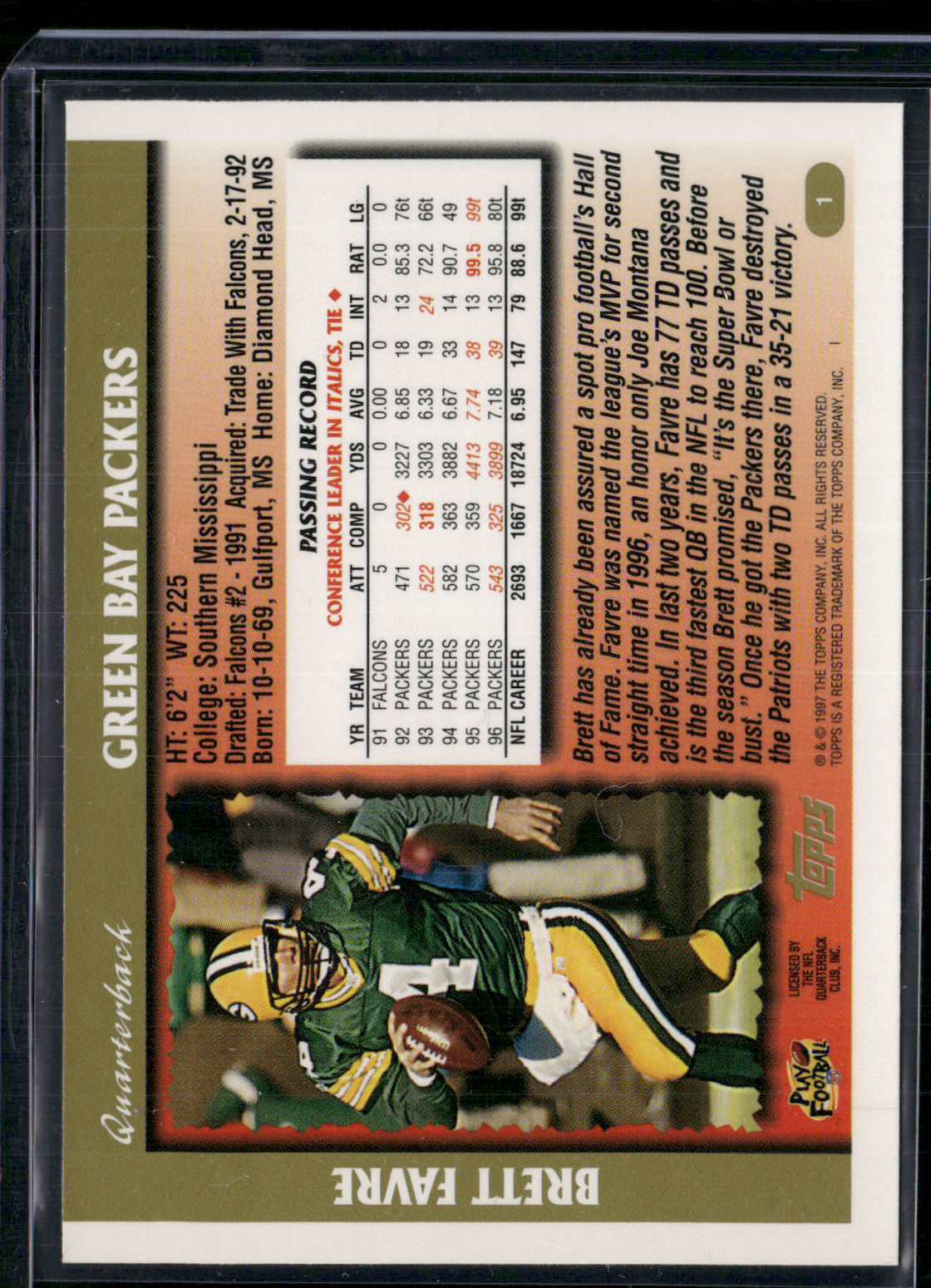 1997 Topps BRETT FAVRE #1 Hall of Fame Minted in Canton Edition (NM)