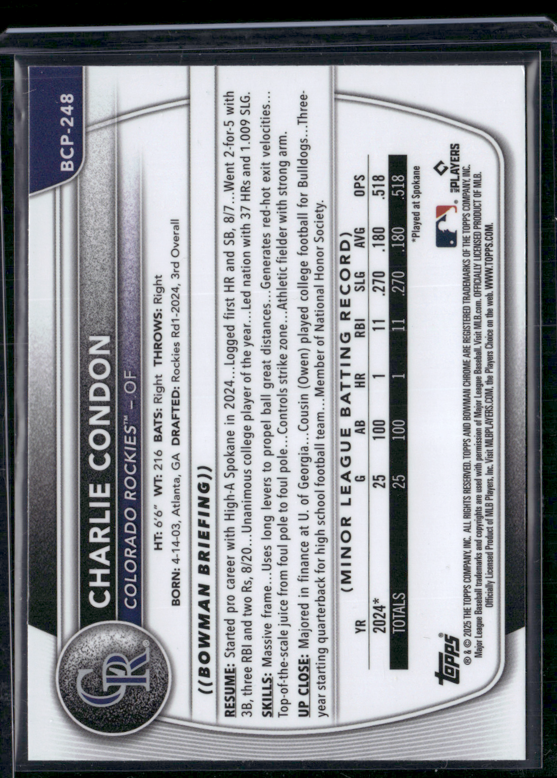 2025 Bowman Chrome CHARLIE CONDON #BCP-248 Mega