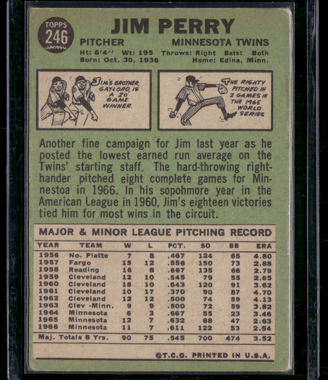 1967 Topps JIM PERRY #246 Staining Print Line (Good)