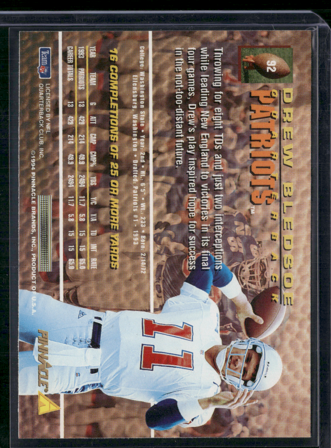 1996 Pinnacle DREW BLEDSOE #92 (NM)