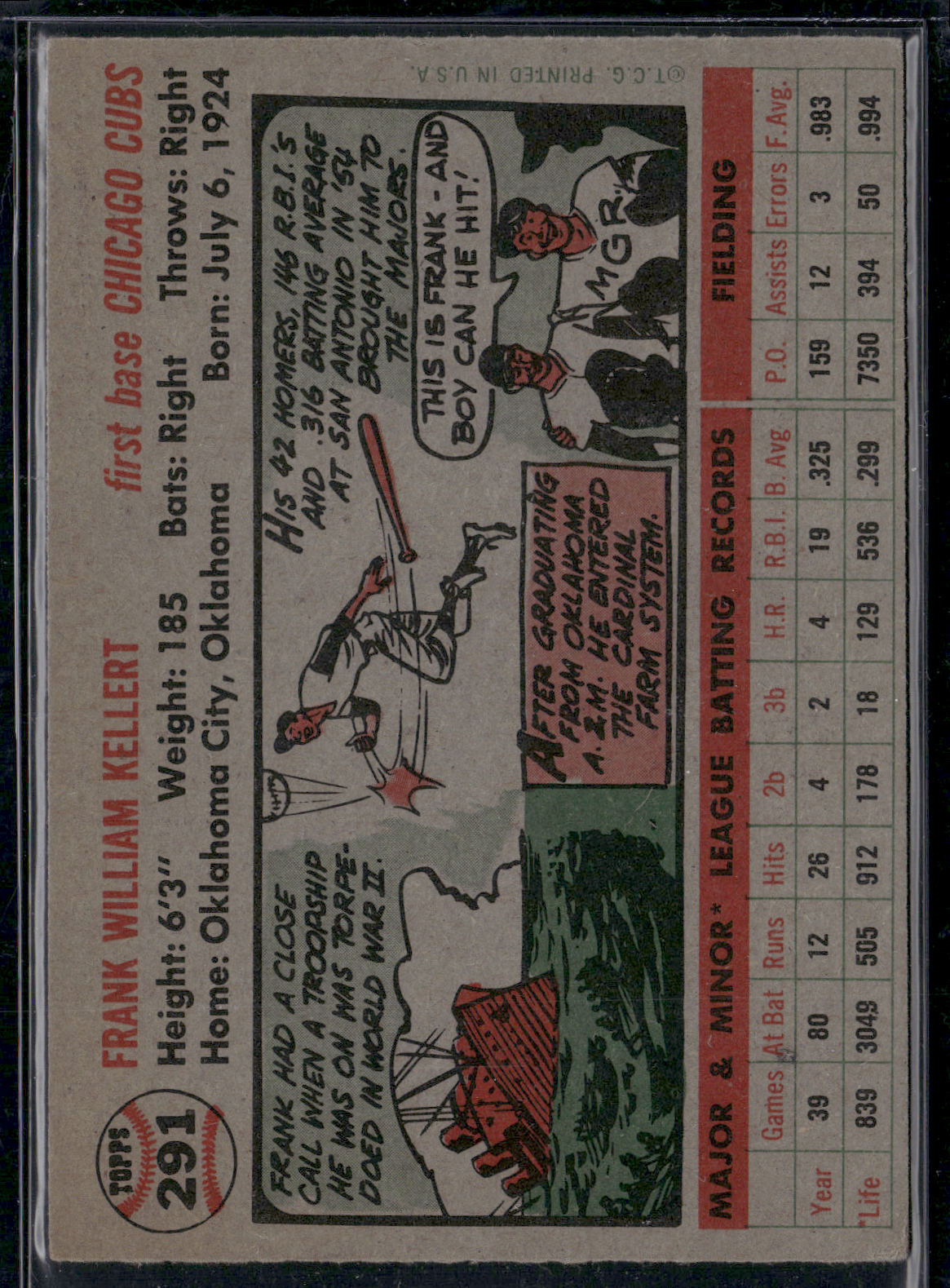 1956 Topps FRANK KELLERT #291